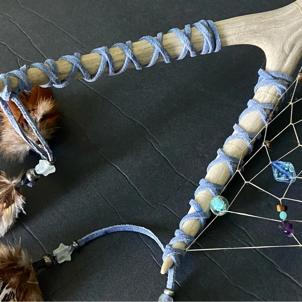 Rustic Dreamcatcher with Antler Frame and Feathers‎